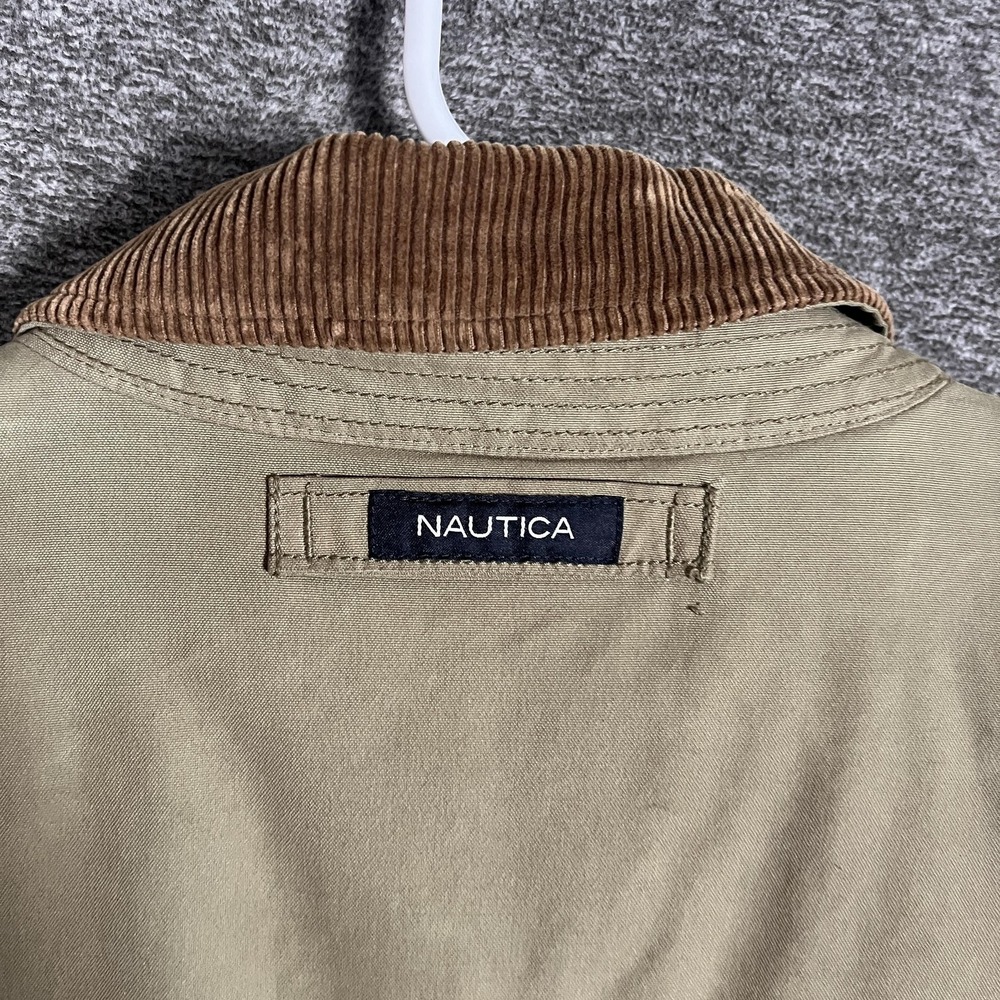 Nautica Jacket Mens Large Green Canvas Quilted Barn Corduroy Chore Field Coat - Picture 11 of 13